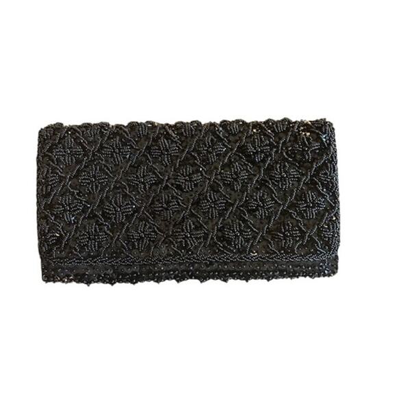 Vintage 1970s La Regale Black Beaded Clutch – Handmade in Hong Kong - Picture 1 of 6